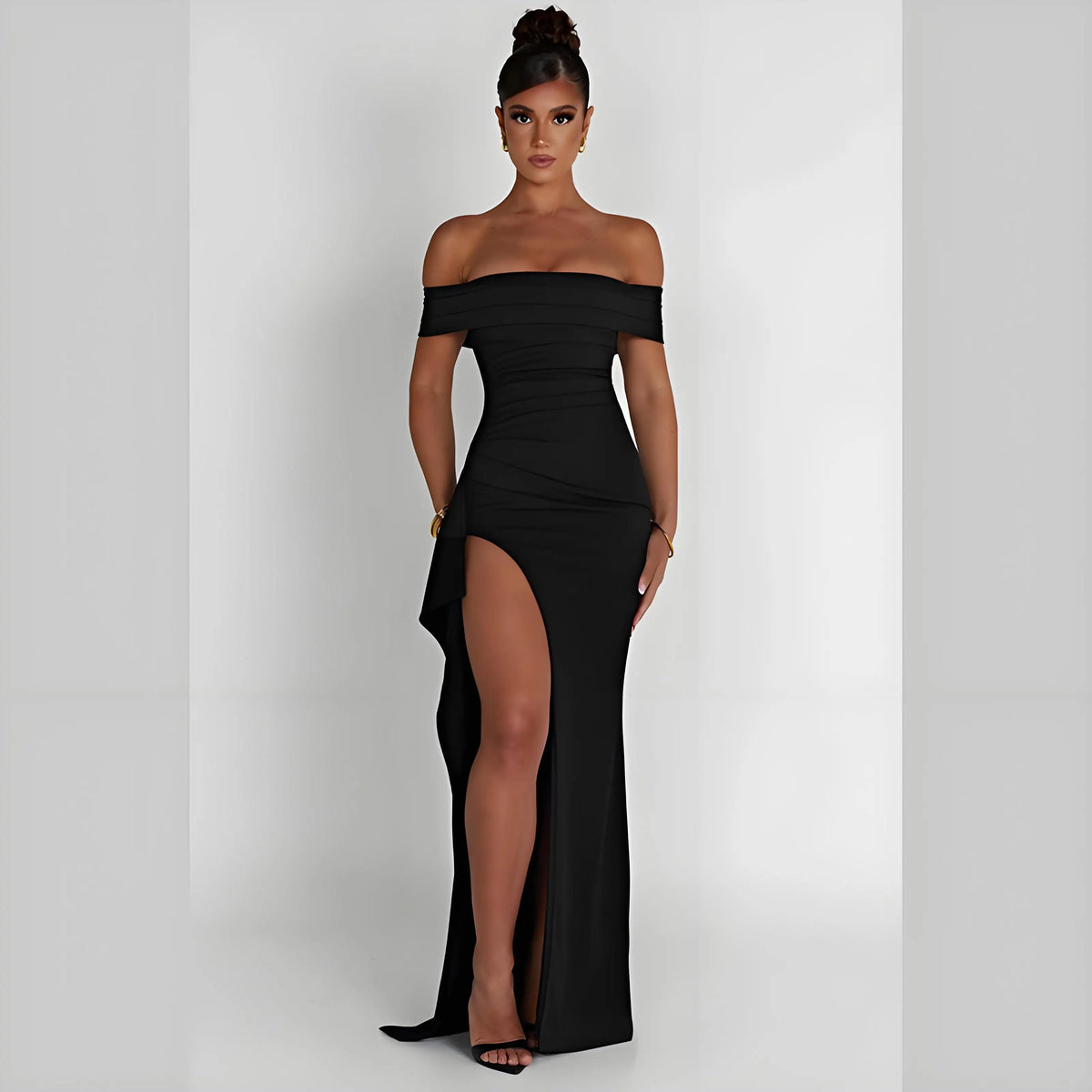 Women's Maxi Dress – Off-Shoulder, Sleeveless, Side Slit, Backless, Slim Fit | Evening