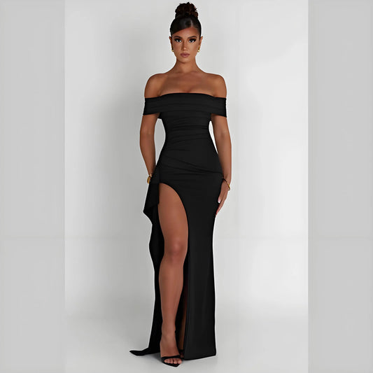 Robe Maxi Femme – Épaules Dénudées, Sans Manches, Fente Latérale, Dos Nu, Coupe Slim | Soirée