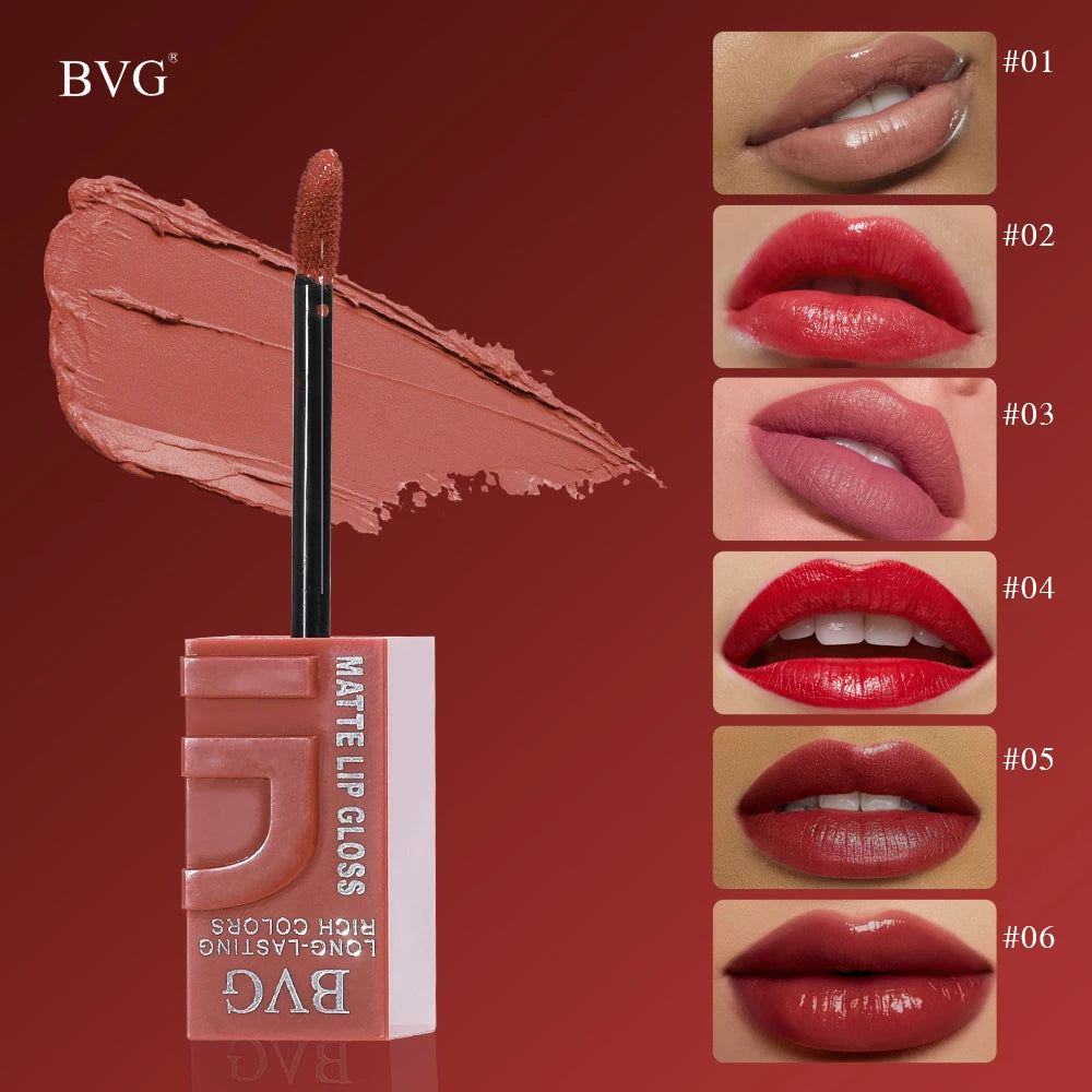 Rouge à Lèvres Liquide Mat Longue Tenue – Non Gras, Non Décolorant, Teintes Chaudes | 6 Couleurs | BVG