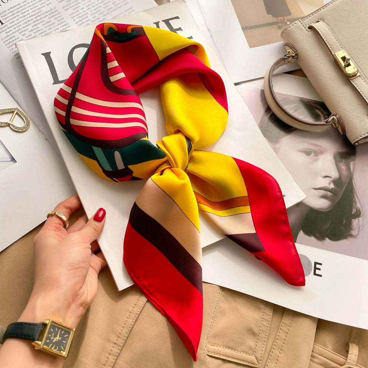 Printed satin square scarf – 70 × 70 cm