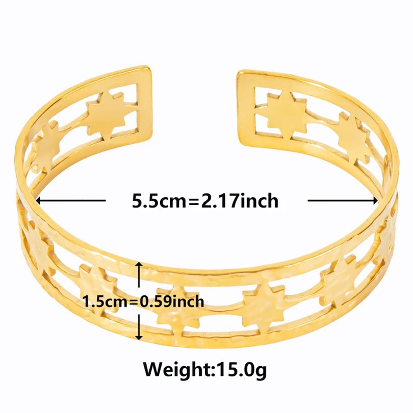 Textured Pattern Bracelet – Flower, Heart or Snake, Gold Stainless Steel, For Women