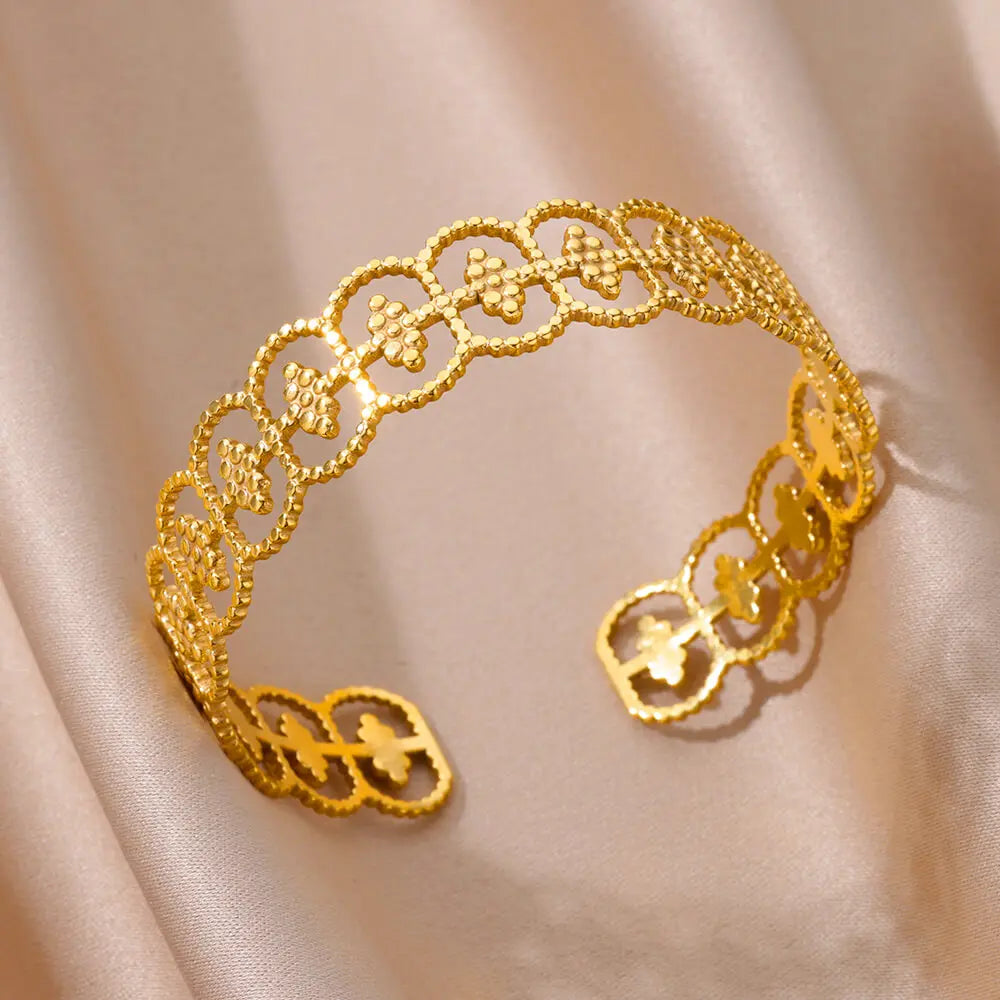 Bracelet Manchette Luxe Doré – Acier Inoxydable, Multicolore, Mariage & Saint-Valentin, Pour Femme