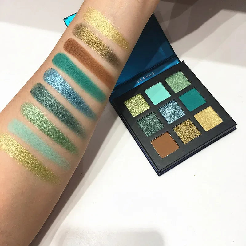 Palette Fard à Paupières 9 Teintes — Shimmer & Glitter Longue Tenue, Waterproof