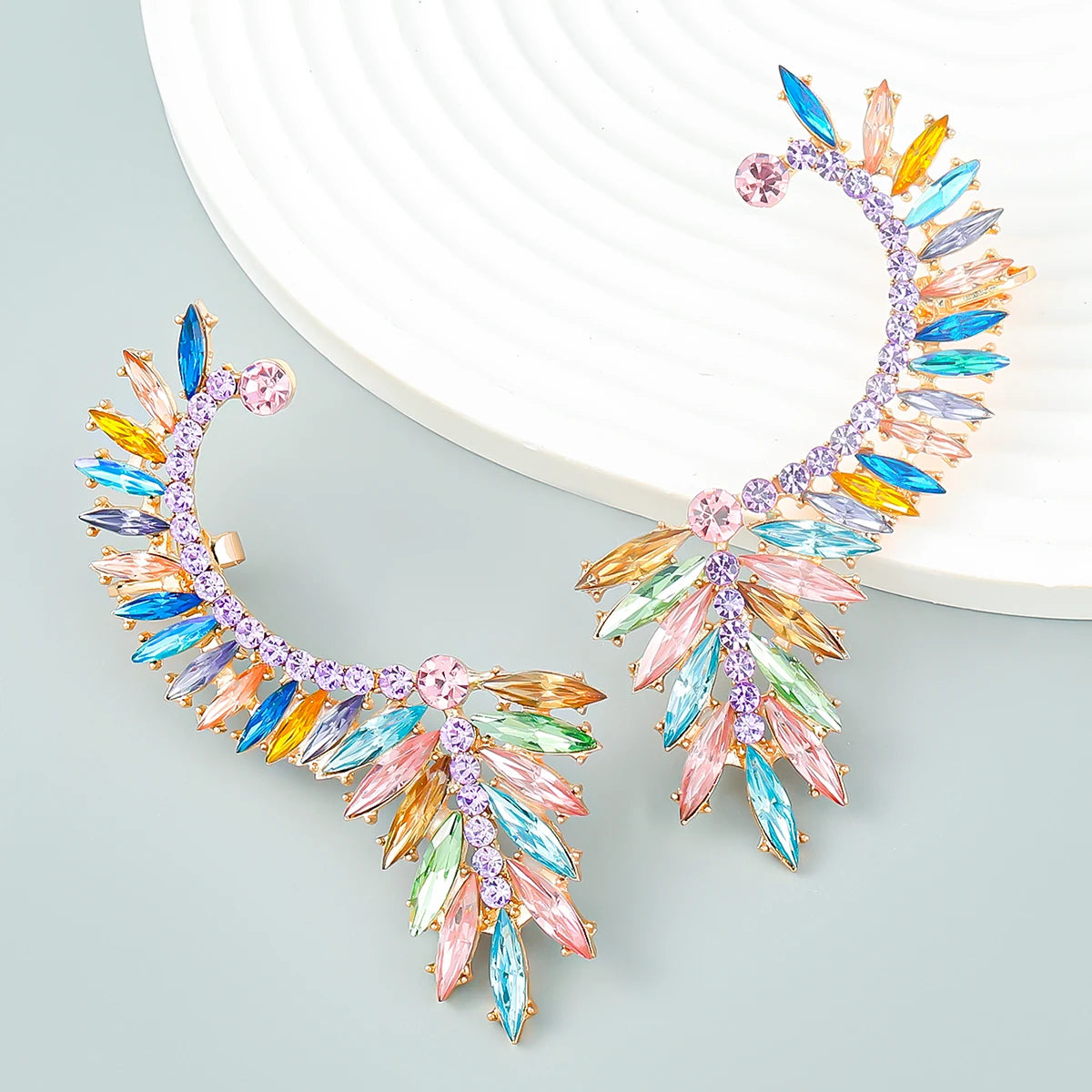 Boucles d'Oreilles Clips Strass Baroque – Alliage Luxueux, Style Soirée & Fête