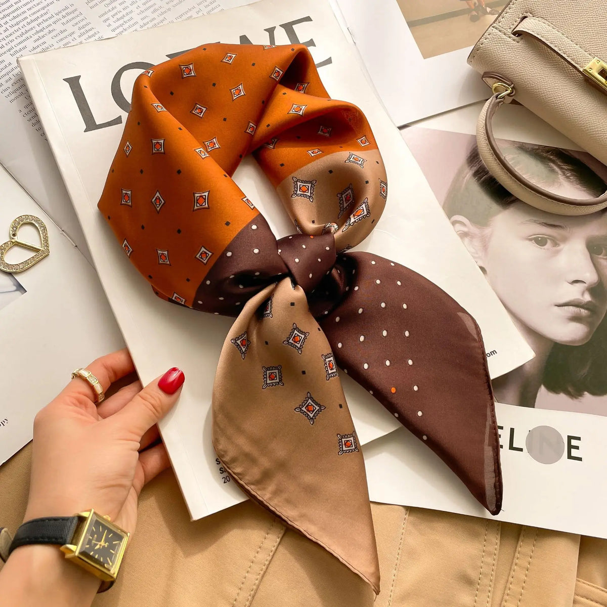 Printed satin square scarf – 70 × 70 cm