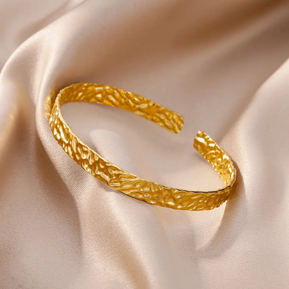 Bracelet Manchette Luxe Doré – Acier Inoxydable, Multicolore, Mariage & Saint-Valentin, Pour Femme