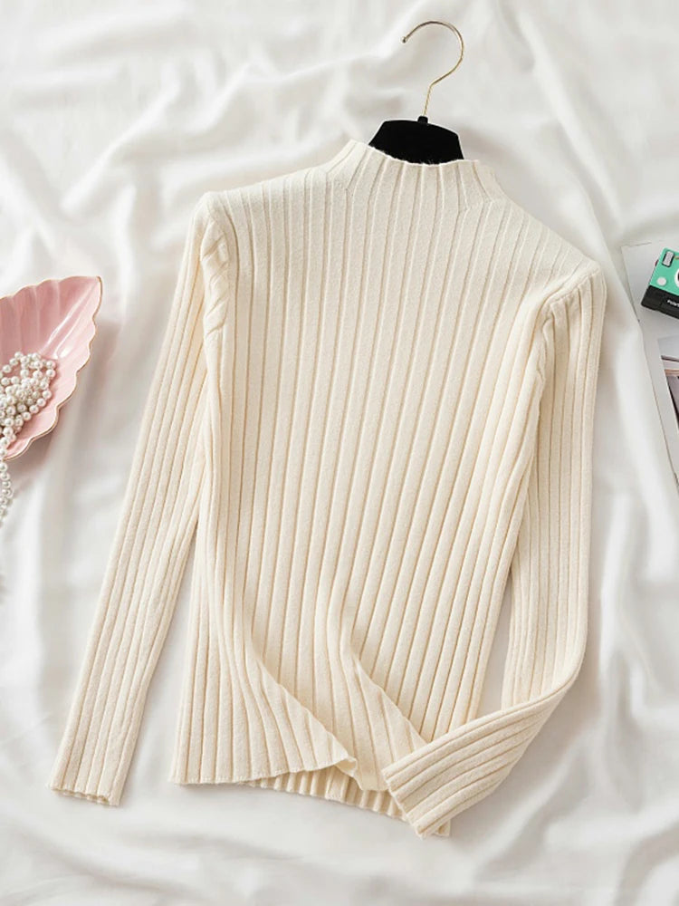 Fitted Ribbed Mock Neck Sweater