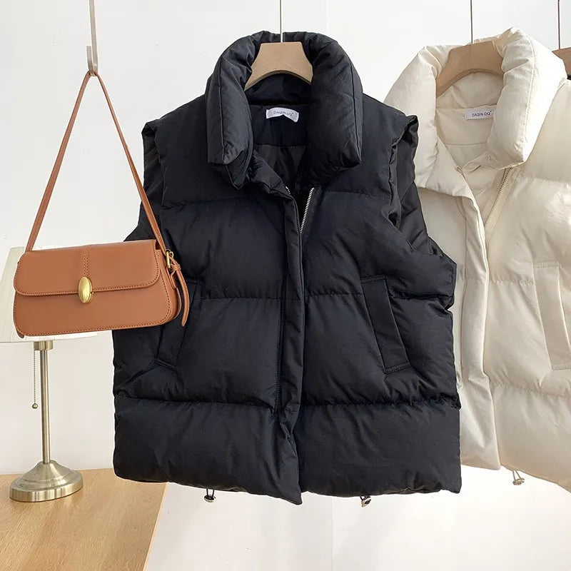 Women's adjustable waist sleeveless padded coat