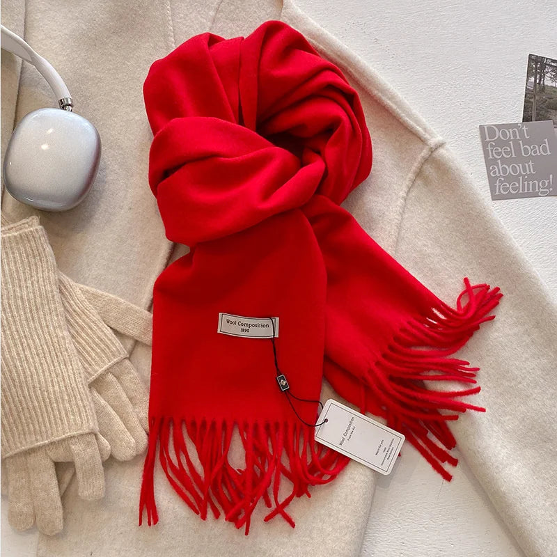 Solid Long Fringed Scarf