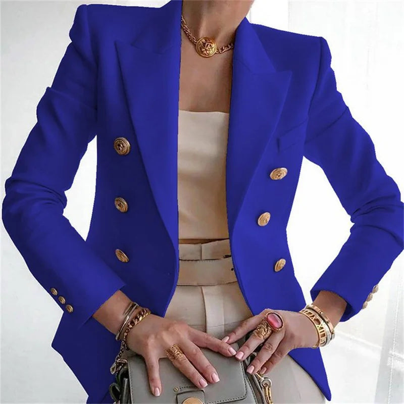 Blazer à Double Boutonnage et Boutons Dorés