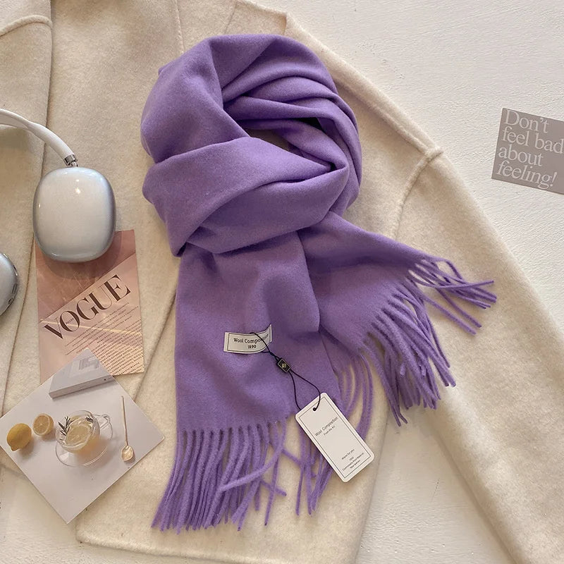 Solid Long Fringed Scarf