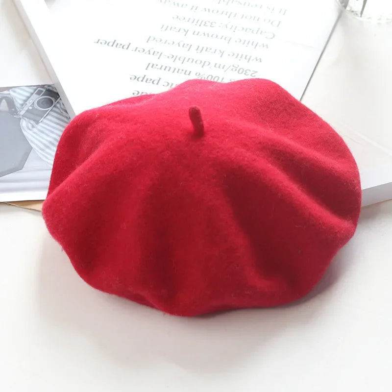 Béret uni en laine mélangée pour femme