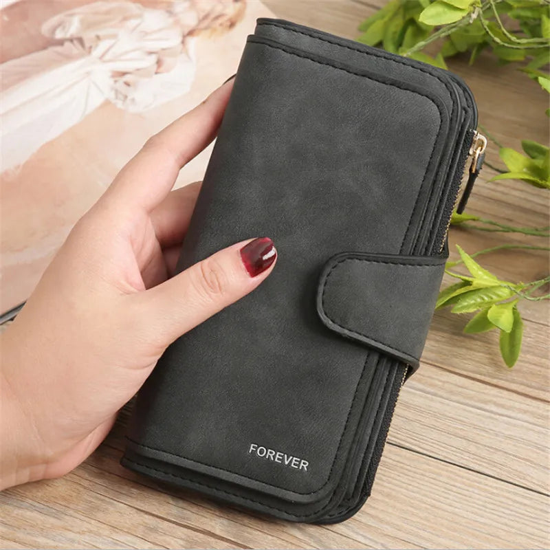 Women's long PU leather wallet - Large capacity with card slots and coin purse