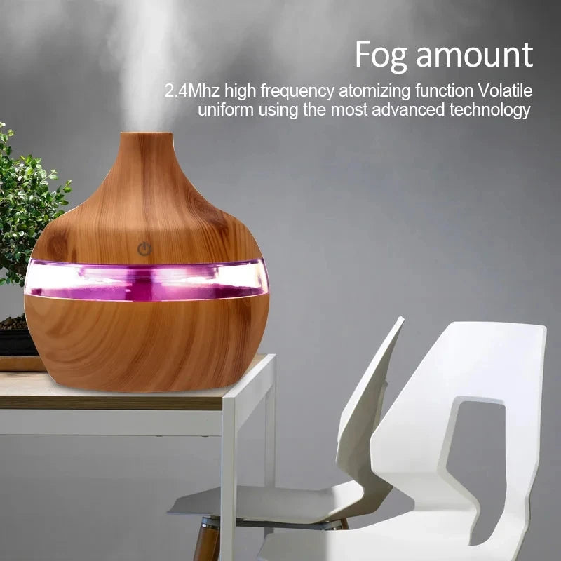 Humidificateur Diffuseur Ultrasonique 300 ml – Bois, Brume Froide, Aromathérapie Maison