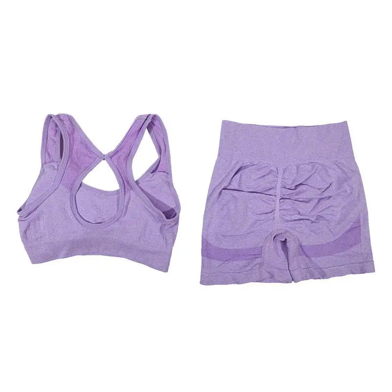 Ensemble de Sport Femme 2 Pièces – Bra & Short Sans Coutures, Yoga, Course & Fitness