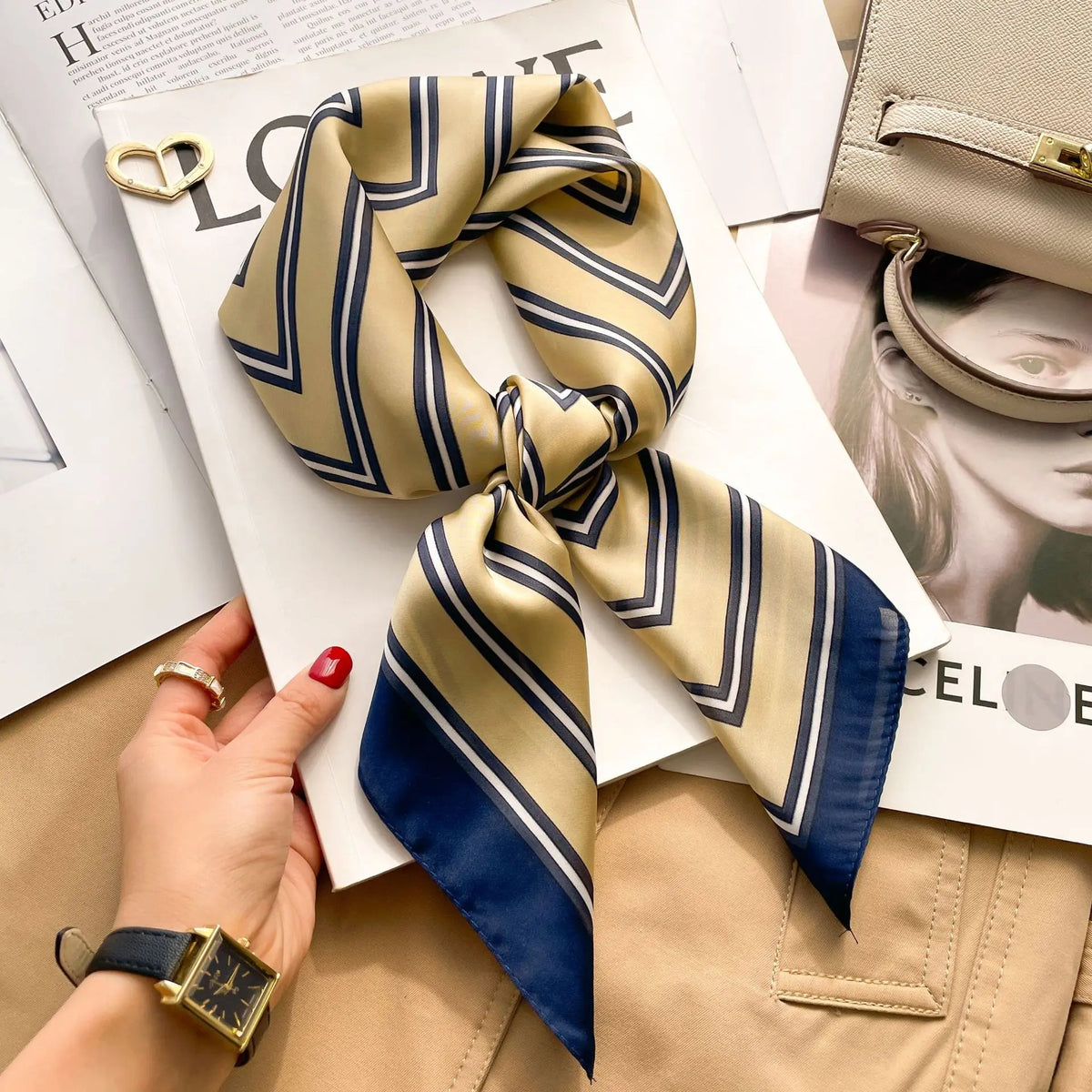 Printed satin square scarf – 70 × 70 cm