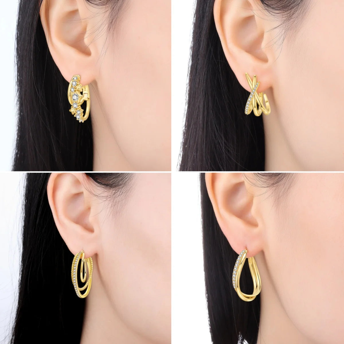 18K Gold Plated 925 Sterling Silver Hoop Earrings – Zircon, Multiple Styles