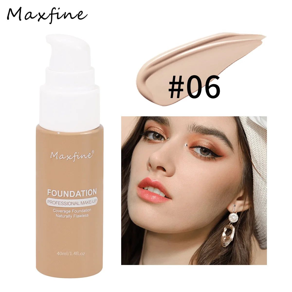 Liquid Cream Foundation – Moisturizing, Full Coverage, Waterproof, Long-Wear, 12 Shades