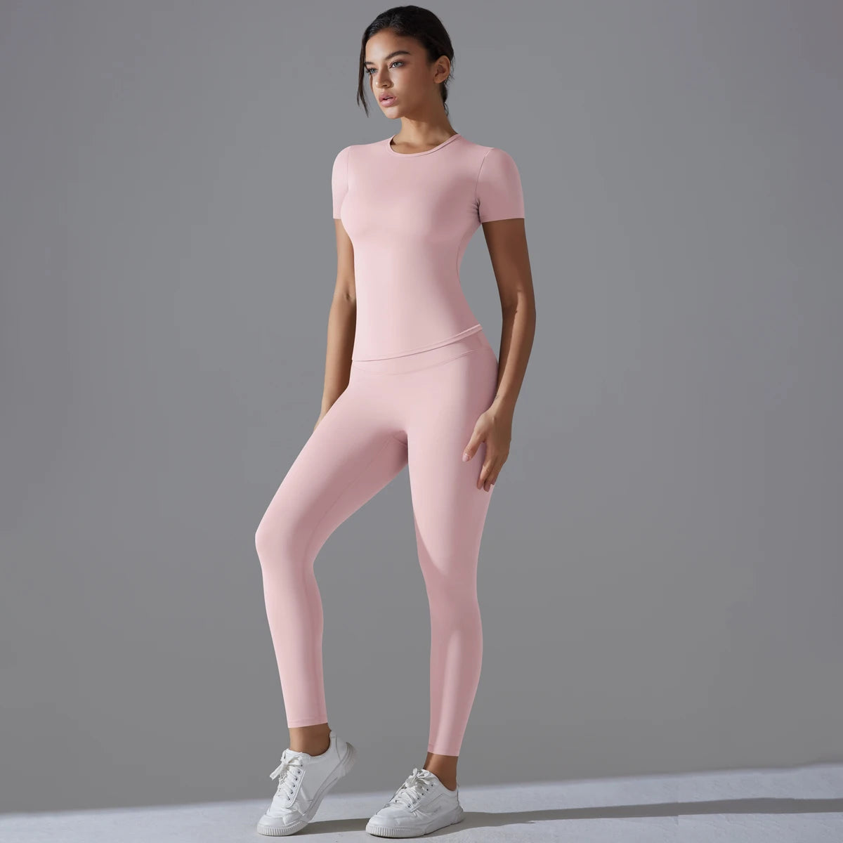 Women's 2-Piece Sport Set – Short Sleeve Crop Top & High-Waisted Leggings, Yoga & Fitness