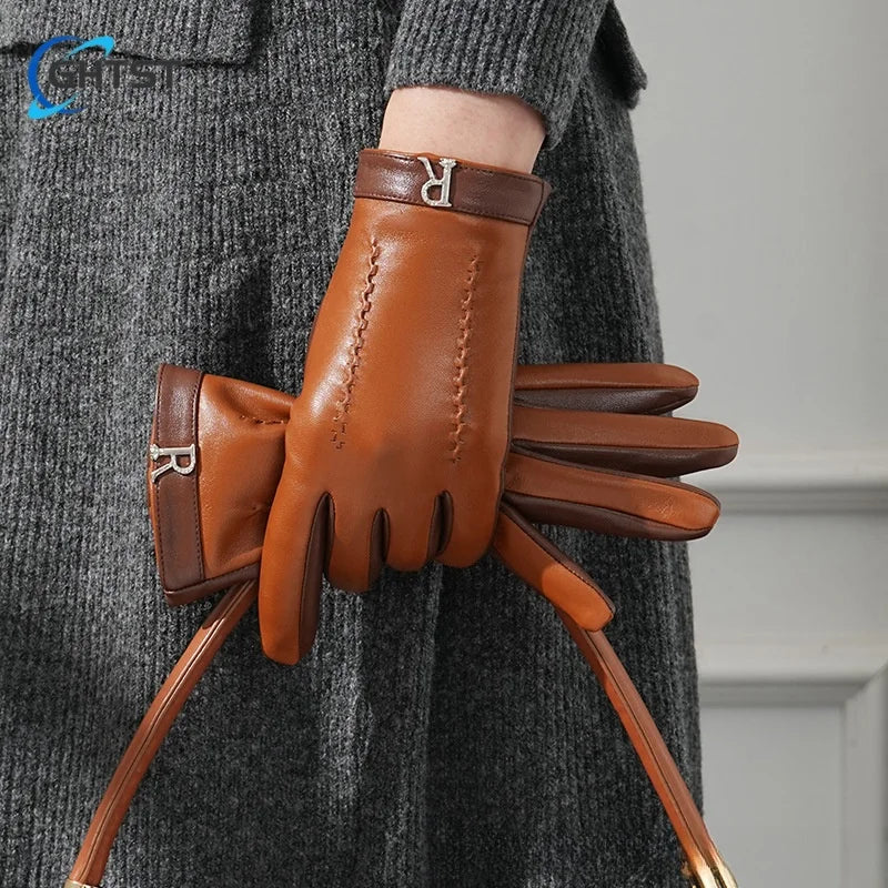 Gants élégants en cuir d’agneau pour femme – Camel