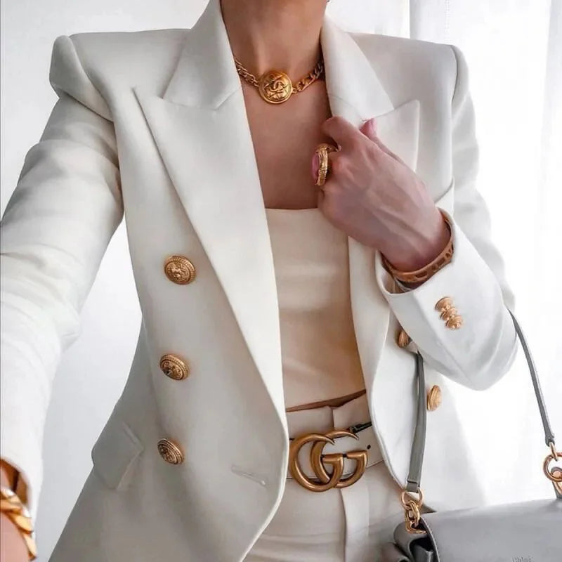 Blazer à Double Boutonnage et Boutons Dorés