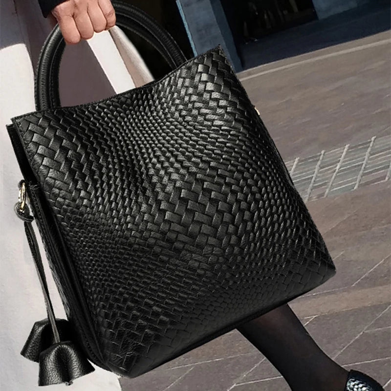 Sac à main en cuir de vache tressé luxueux pour femme - Style casual chic polyvalent