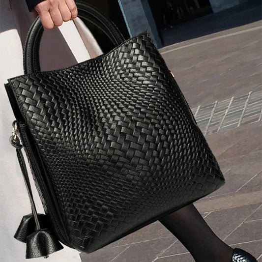 Sac à main en cuir de vache tressé luxueux pour femme - Style casual chic polyvalent