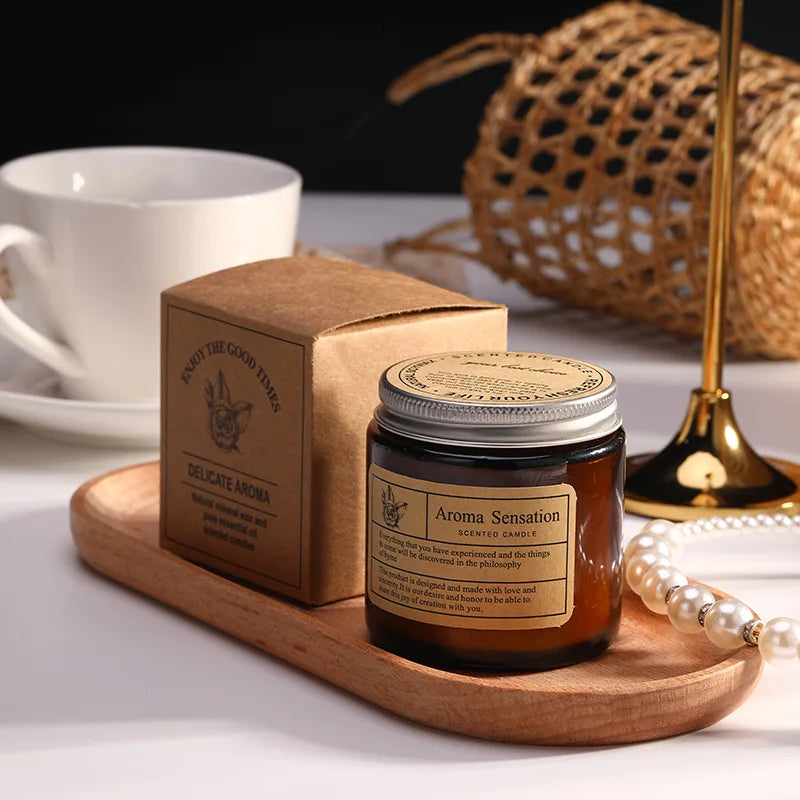 Bougie Parfumée Artisanale en Cire de Soja – Sans Fumée, Coupe en Verre, Aromathérapie