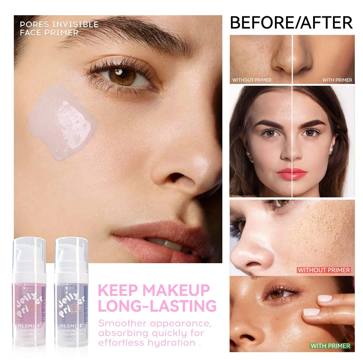 Primer Gel Transparent – Base Maquillage Matifiante, Pores Invisibles, Longue Tenue