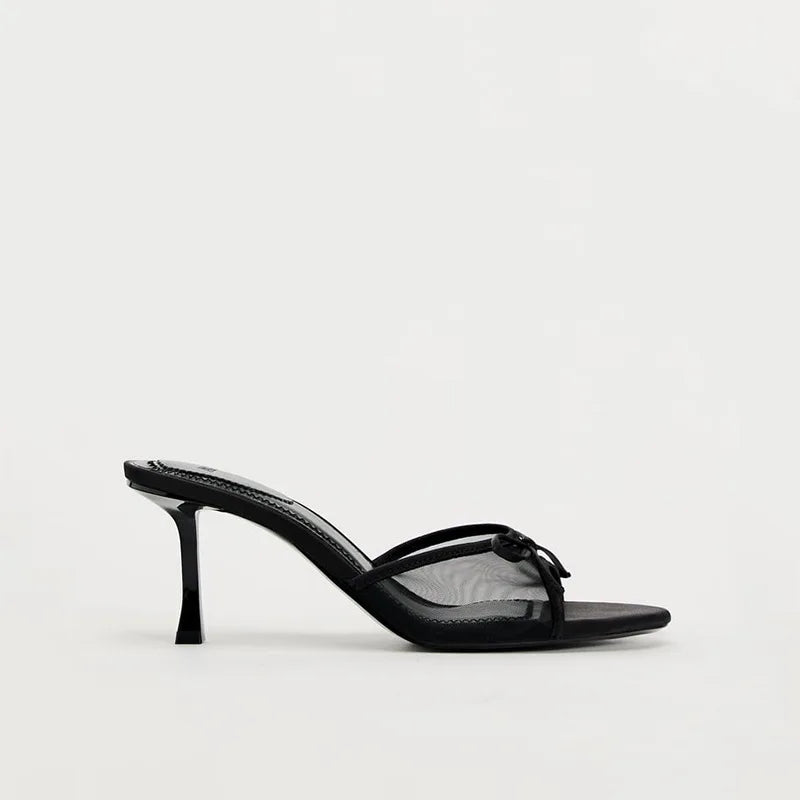 Stiletto Heeled Sandals with Bow - Summer