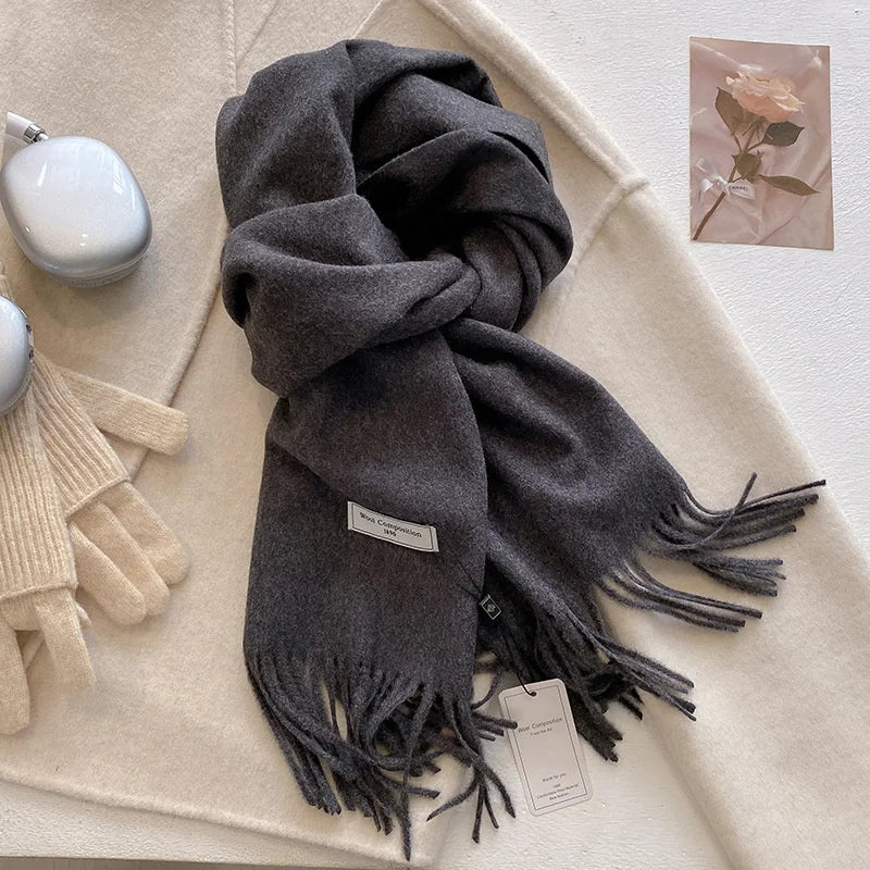 Solid Long Fringed Scarf