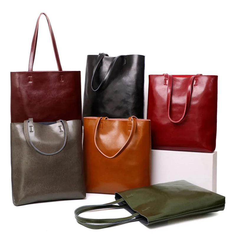 Large cowhide leather tote bag for women - Luxury vintage handbag for office