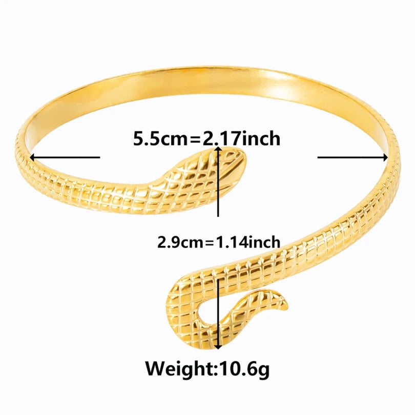 Textured Pattern Bracelet – Flower, Heart or Snake, Gold Stainless Steel, For Women