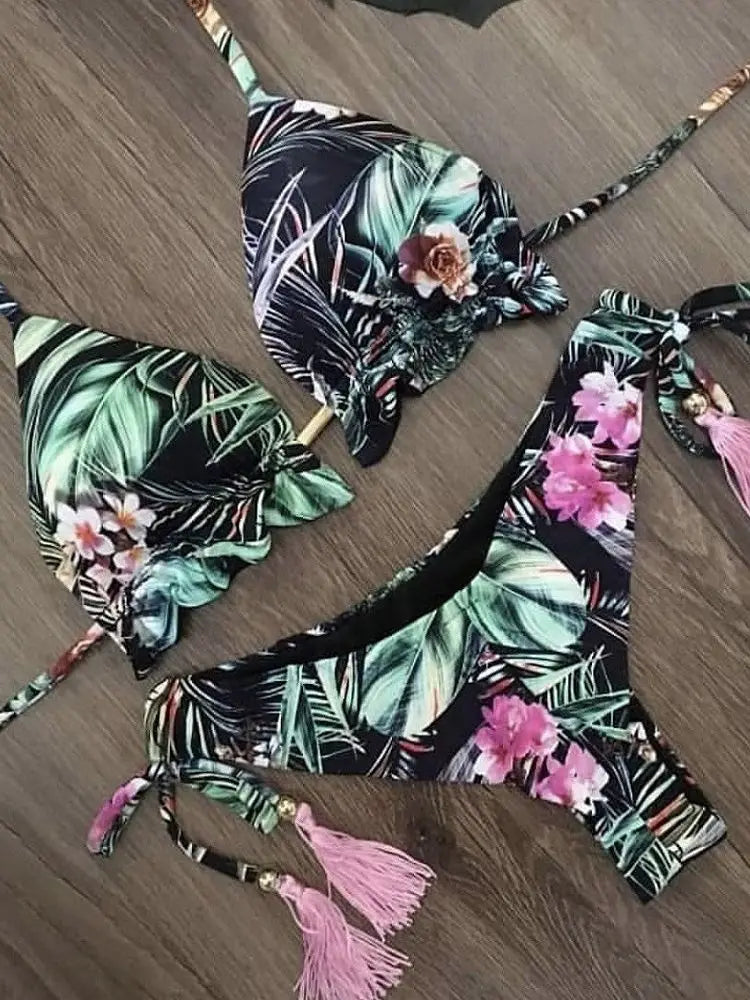 Women's Printed Push-Up Bandage Bikini – Low-Waisted, Brazilian Style, Beach Swimsuit