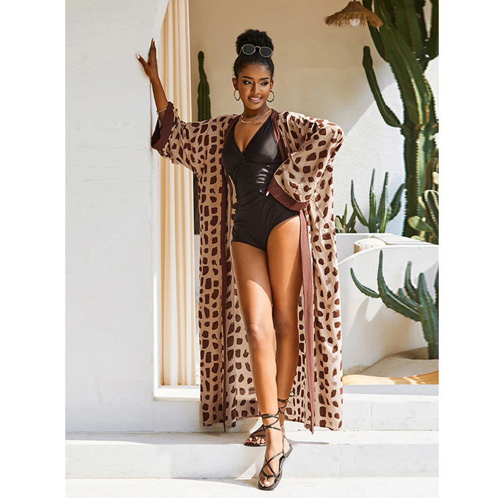 Cache-Maillot Robe Plage Kaftan – Manches Longues, Taille Unique, Style Bohème Été