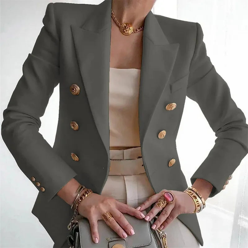 Blazer à Double Boutonnage et Boutons Dorés