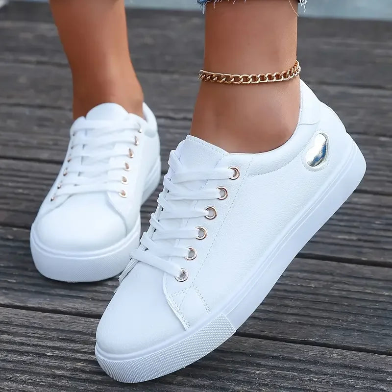 Baskets Femme en Cuir PU Ventilé – Style Sportif Décontracté, Sneakers Basses Slip-On