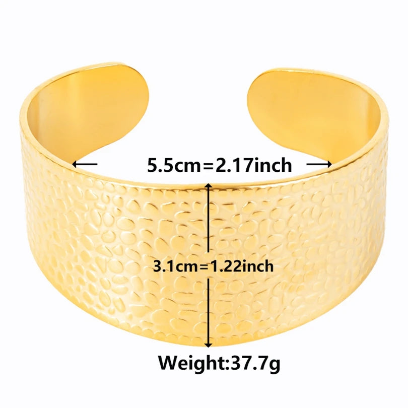 Textured Pattern Bracelet – Flower, Heart or Snake, Gold Stainless Steel, For Women