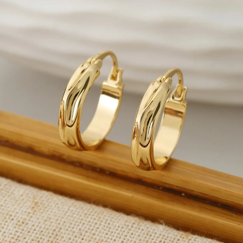 Boucles d'Oreilles Créoles Rondes Brillantes – Acier Inoxydable Plaqué Or, Style INS Tendance, Impérméables
