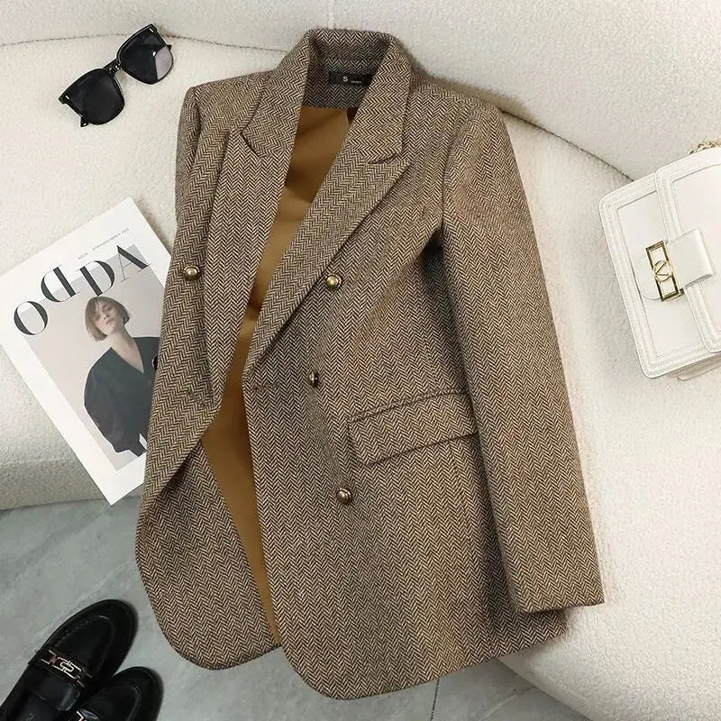 Blazer Long à Chevrons et Boutons