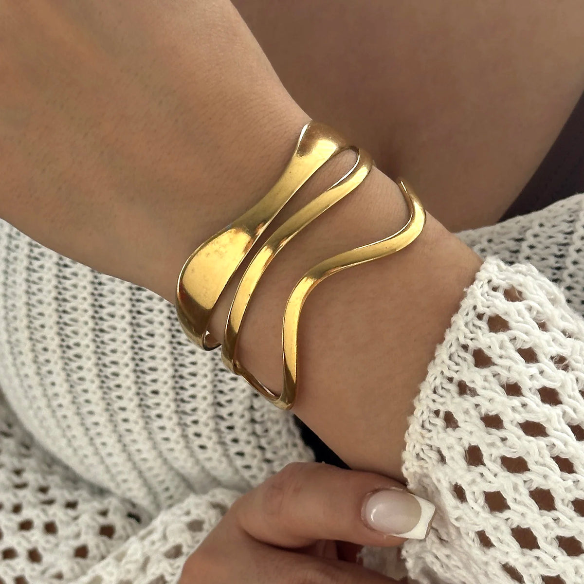 Bracelet Manchette Boho Étoile de Mer – Acier Inoxydable Doré, Motif Océan, Plage & Fête, Pour Femme