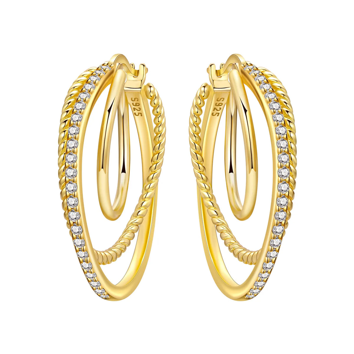 18K Gold Plated 925 Sterling Silver Hoop Earrings – Zircon, Multiple Styles