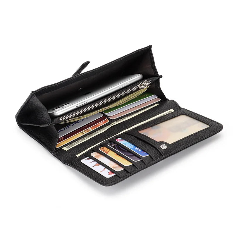 Women's Long Genuine Leather Wallet – Multifunctional, Phone Pocket and Photo Holder
