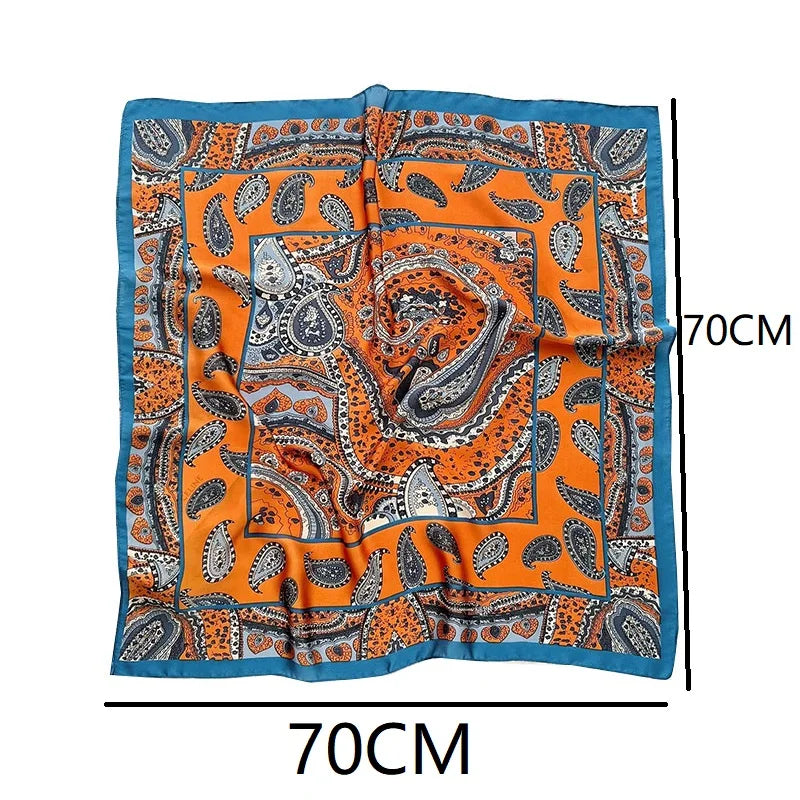 Women’s Square Scarf – Luxury Satin Silk, Elegant Headband & Shawl, 70x70cm