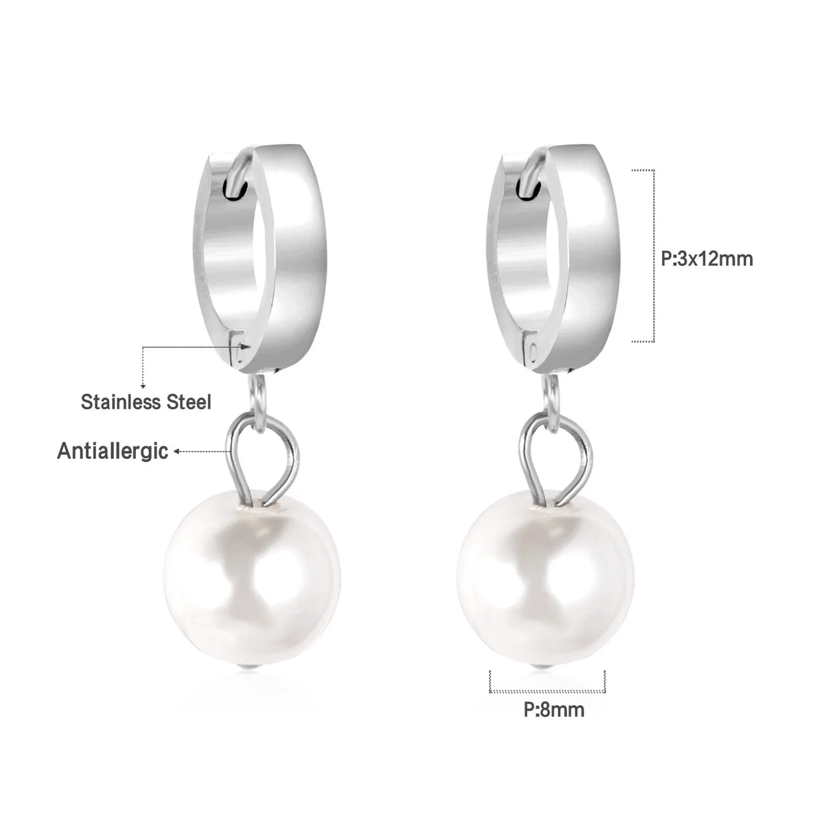 Boucles d'Oreilles Créoles Perle Simulée – Acier Inoxydable Plaqué Or 24K, Style Tendance