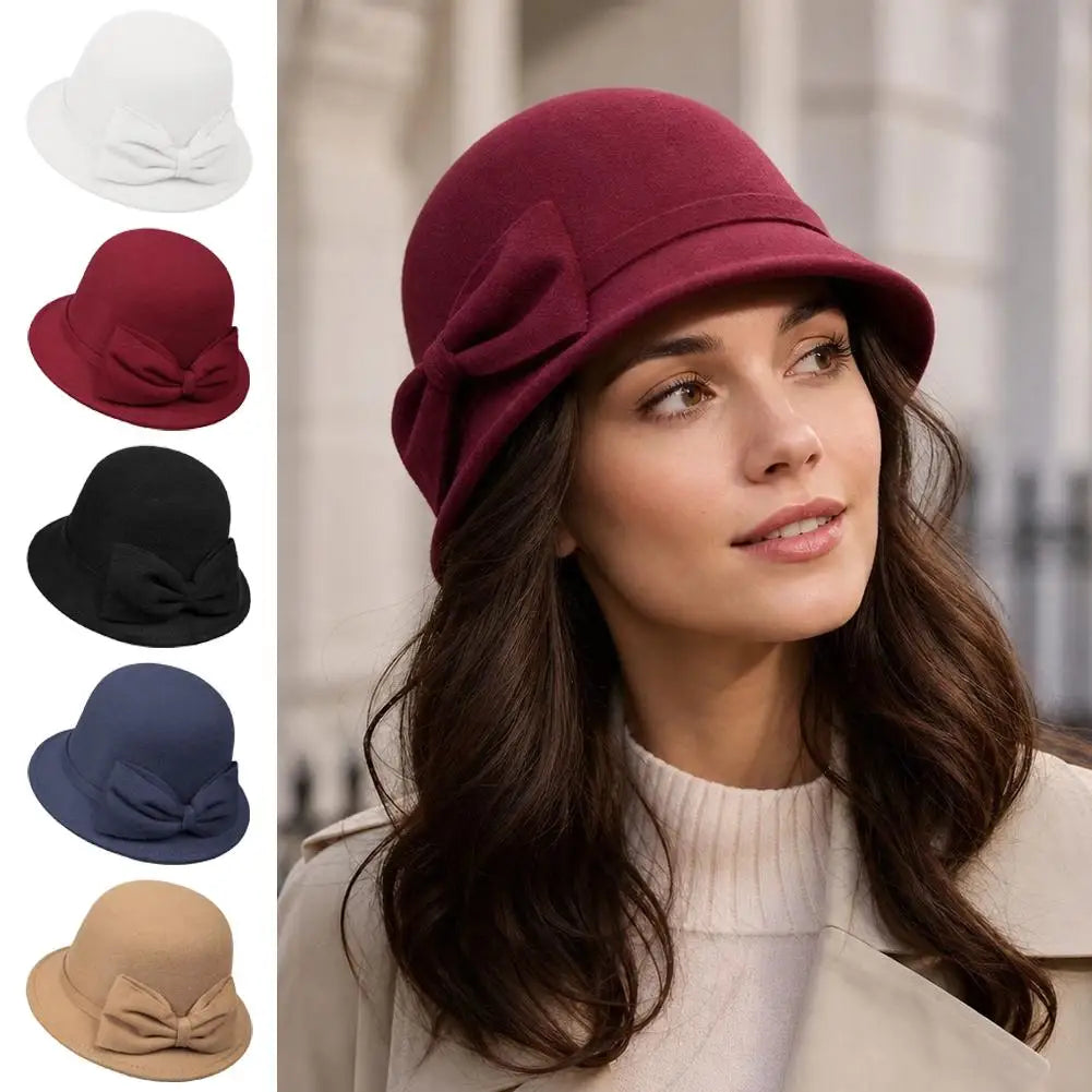 Chapeau cloche ajustable à nœud pour femme
