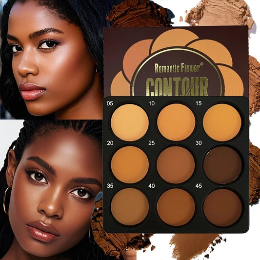 Palette Contour 9 Couleurs – Fond de Teint, Anti-Cernes, Contouring, Fixation, Fini Mat & Shimmer
