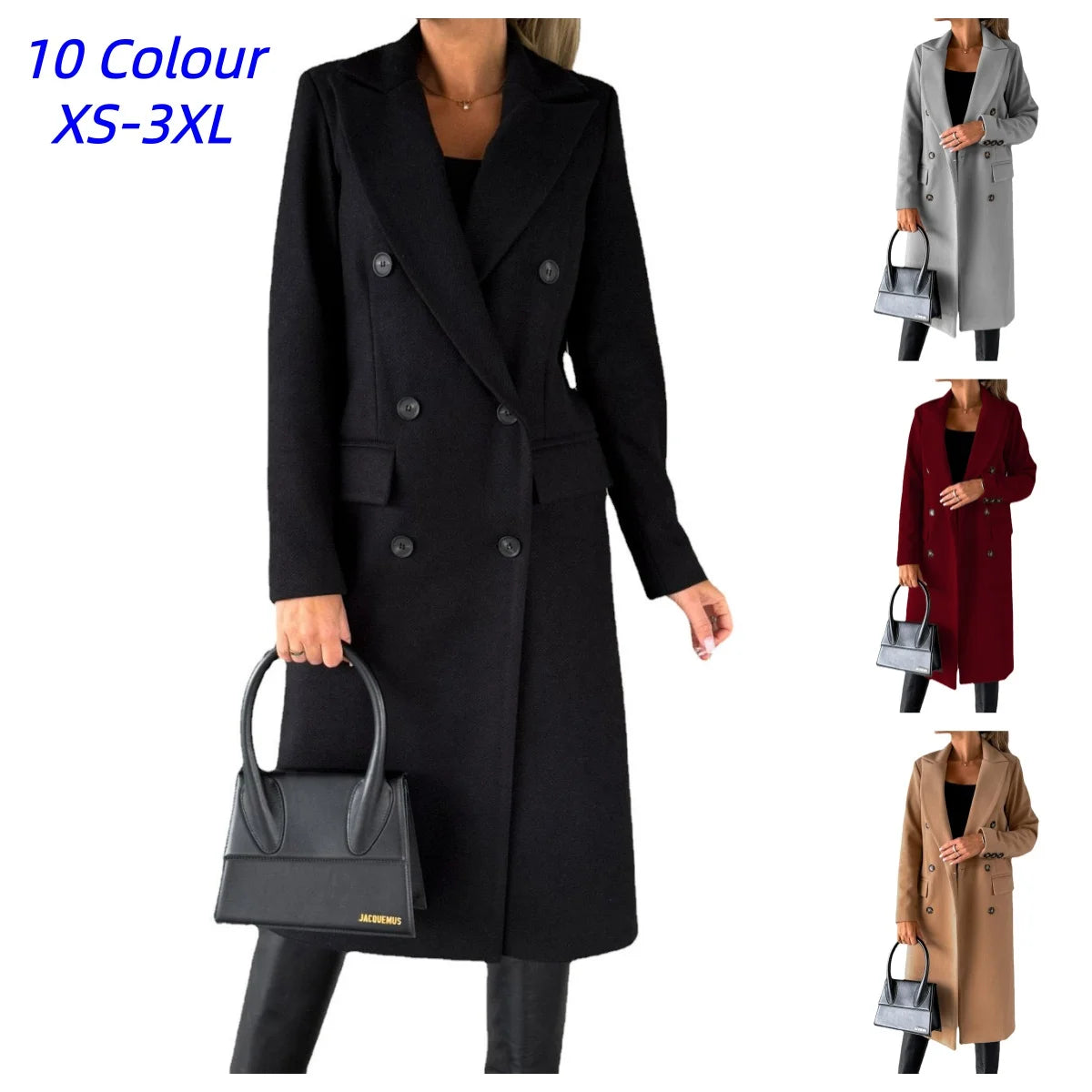Manteau à double boutonnage et col à revers
