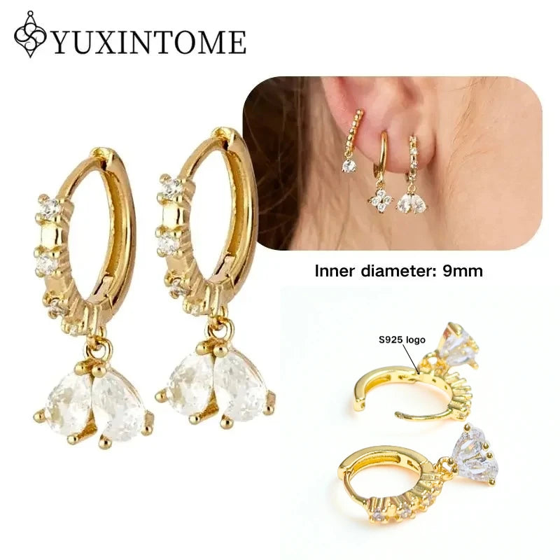 Boucles d'Oreilles Créoles Huggie Argent 925 – Zircon & Cristal, Goutte d'Eau, Certifiées GDTC, 73 Styles