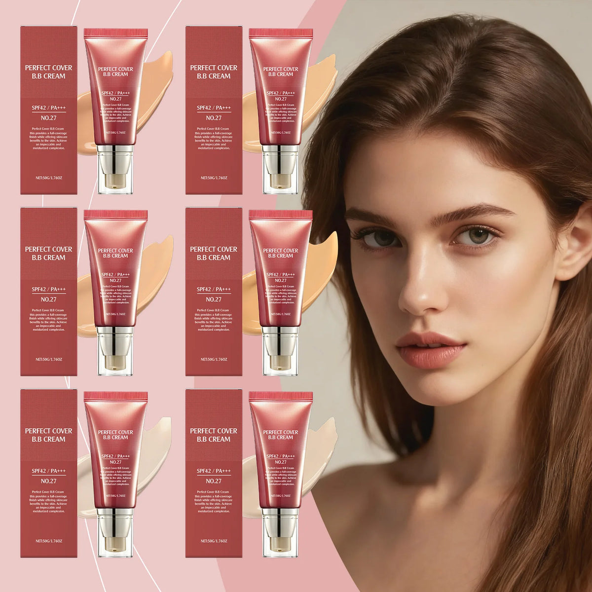BB Cream SPF 42 PA+++ – Fond de Teint Hydratant Couvrant, Anti-Cernes & Rides, 50 g, 6 Teintes